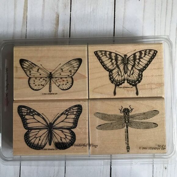Stampin up Wonderful Wings wood mounted rubber stamps set of 4 Butterflies - Picture 1 of 4